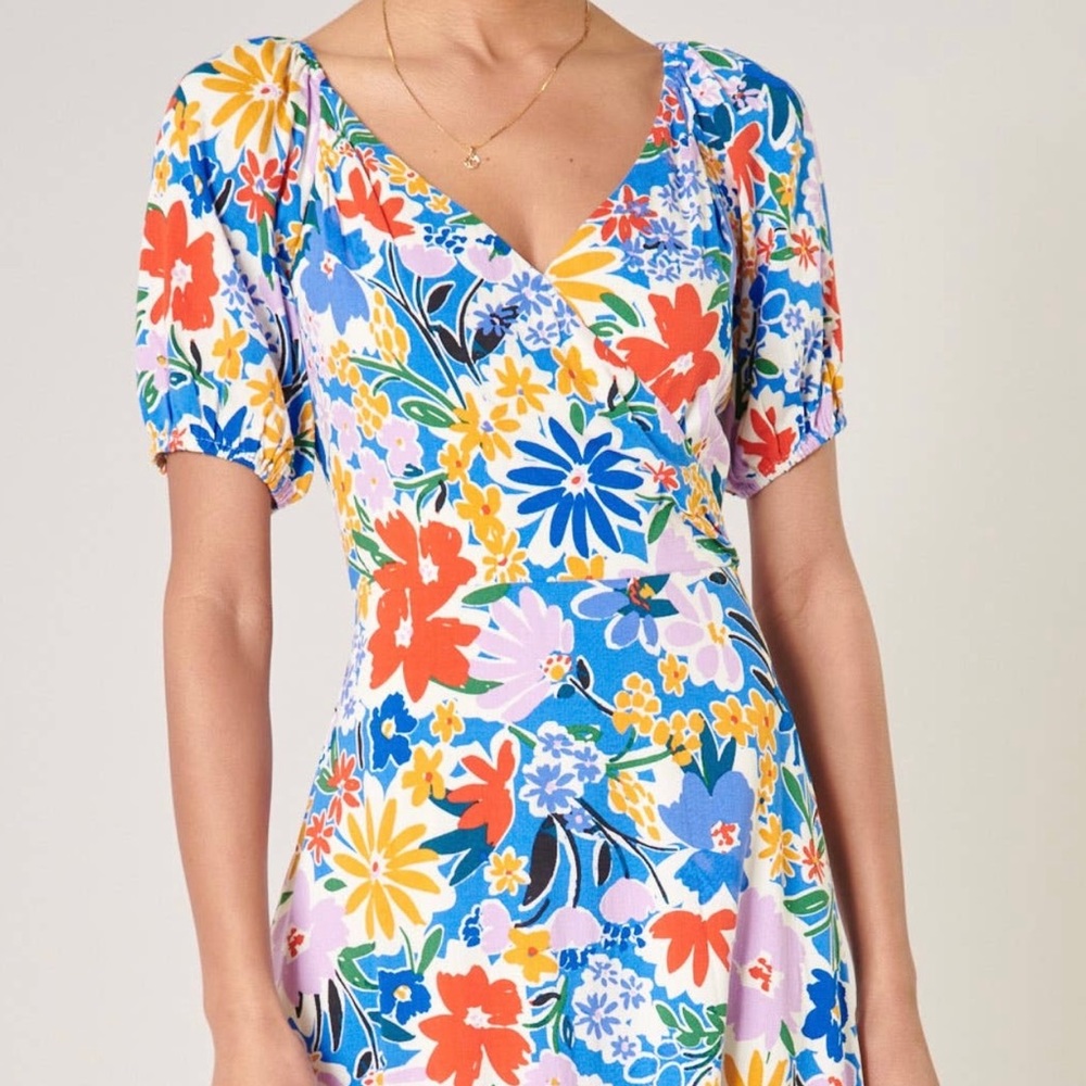 Floral Puff Sleeves Midi Dress